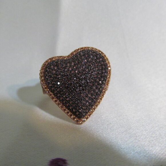 Bella Luce Mocha & Champagne Diamond Simulant Rose Gold Plated 925 Heart Ring 10 - Picture 5 of 15